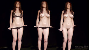 Lena from T.A.T.U. music band faked nude, stripping her underwear in series of three images, with smalish tits and small nipples exposed.