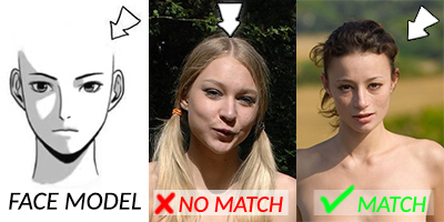 Choosing correct light angle and intensity on naked model image that will correspond face image you use for face swap.