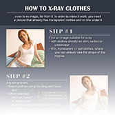 Infographics of tutorial how to xray nude by making clothes transparent, using photoshop.
