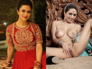 Desi face swap of Divyanka Tripathi naked sitting on a carpet with legs spread and spreading her pussy with hand.