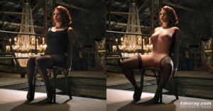 Naked version of interrogation scene from Black Widow next to clothed version