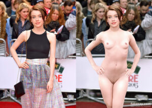 Fake nude of Rosie Day standing in public naked taking a photo